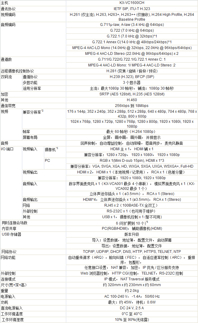 松下视频会议终端KX-VC1600CH